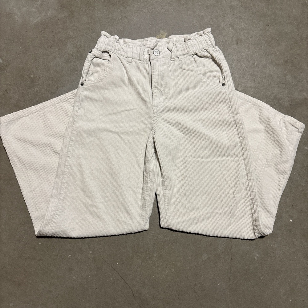 Zara White Corduroy Pants Wide Leg High Waisted Skater Formal Beach Vacation